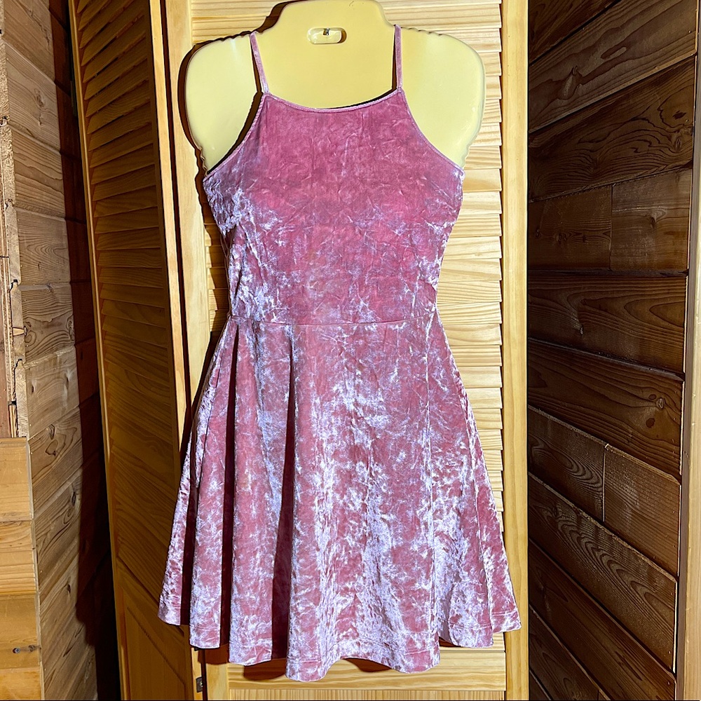 Pink Crushed Velvet Mini Dress